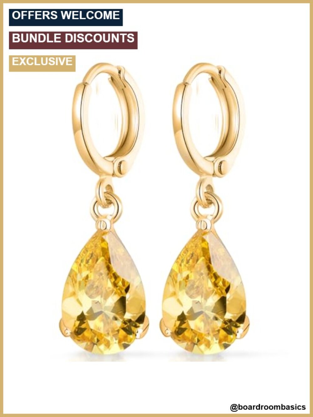 Teardrop Dangle Earrings 18K Gold Plated Cubic Zirconia Prong Set